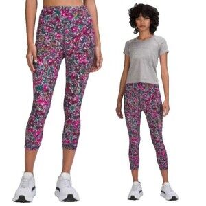 Lululemon Leggings Womens Swift Speed High Rise Crop Sz 20‎ Floral Electric Yoga